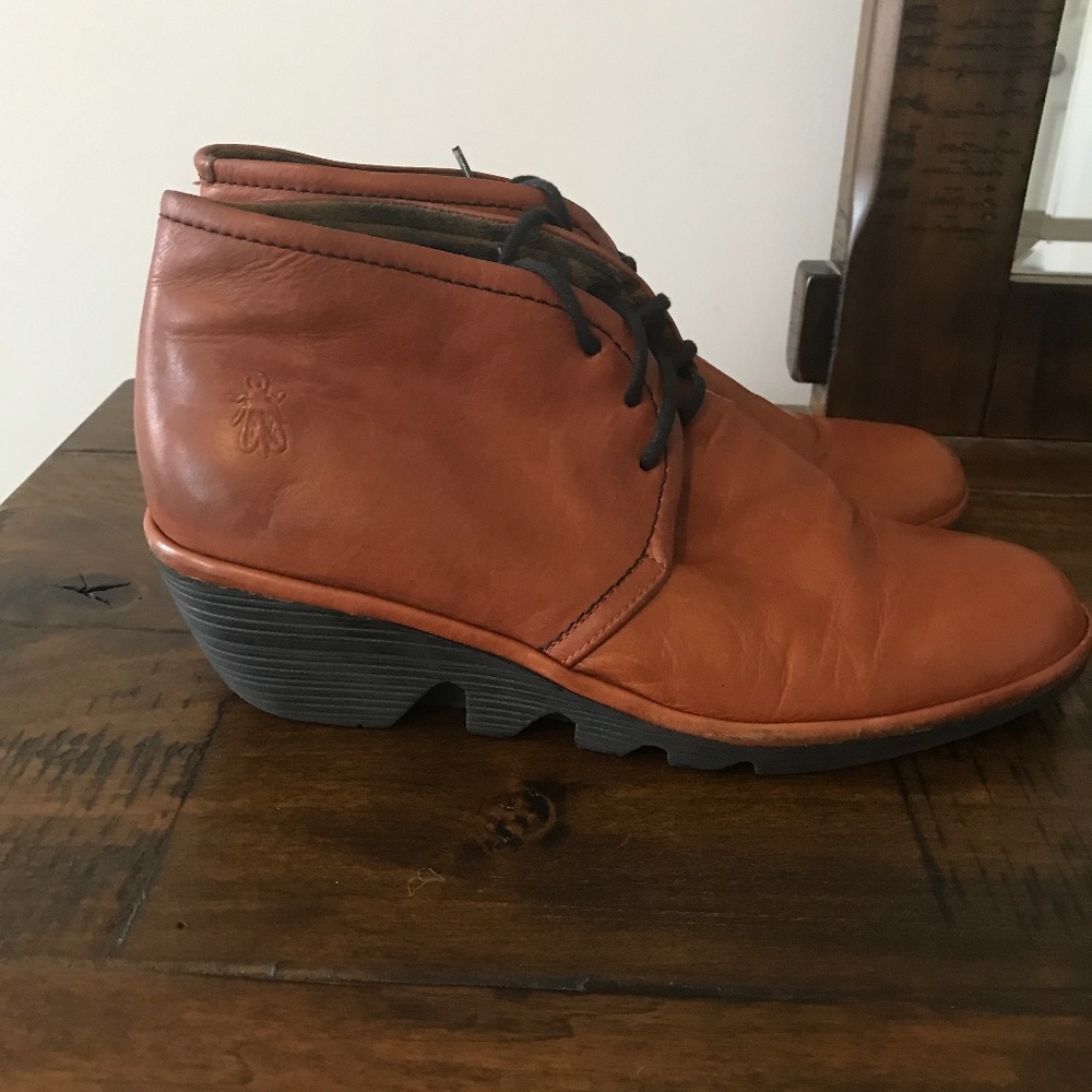 Fly London pert leather wedge bootie size 40